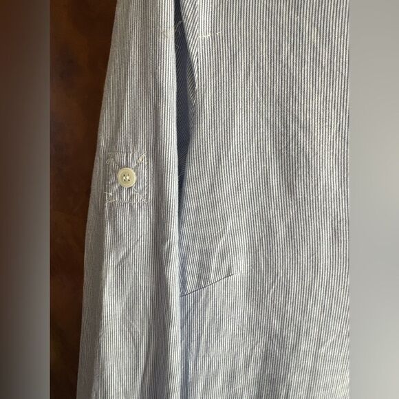 BCBGMaxAzria Blue and White Casual Button Down Shirt - Picture 5 of 11